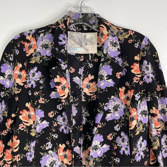 Kimchi Blue black purple floral open front lightweight blazer jacket XS - Picture 2 of 7